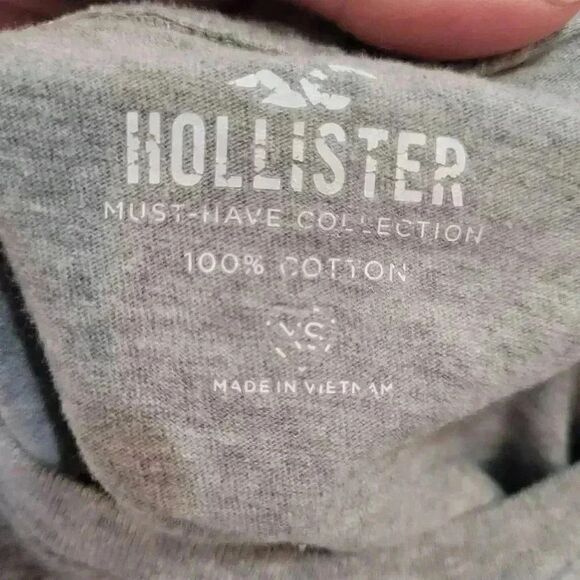Hollister Women's Heather Gray Cotton Pastel Striped Graphic Boxy Short Sleeve C - Picture 3 of 3